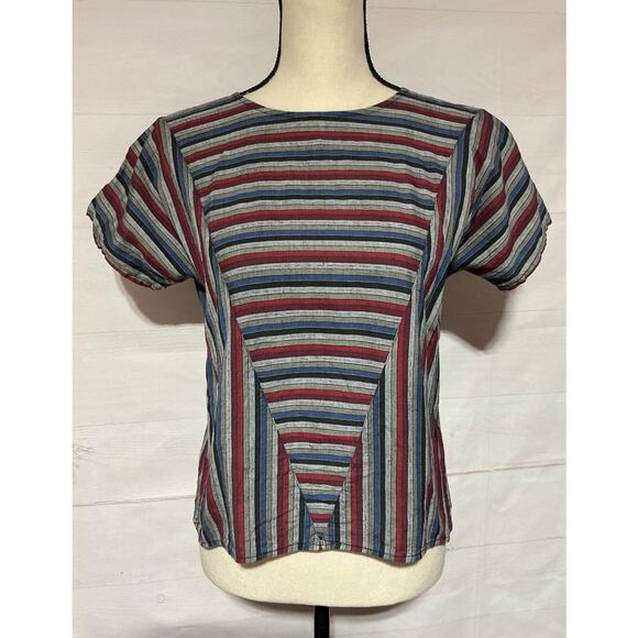 Santa Cruz Tops - Vintage 1980’s Santa Cruz button down back striped cotton top blouse shirt